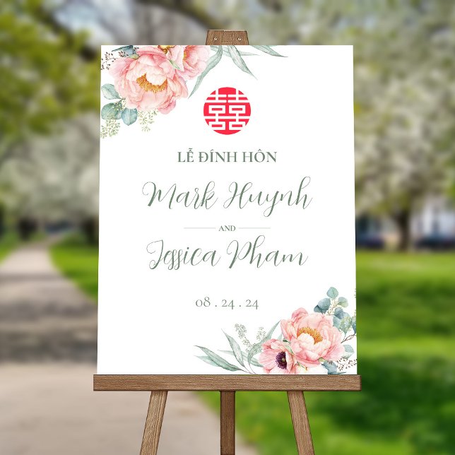 Peonies Vietnamese LỄ ĐÍNH HÔN Engagement Sign (Creator Uploaded)