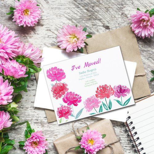 Peonies Watercolor New Address Announcement Postcard