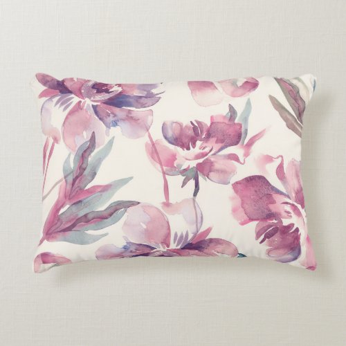 Peonies watercolor seamless floral background accent pillow