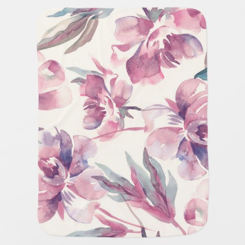Peonies watercolor seamless floral background baby blanket