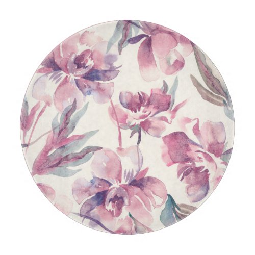 Peonies watercolor seamless floral background cutting board