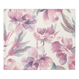 Peonies watercolor: seamless floral background. duvet cover