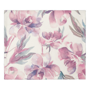 Peonies watercolor: seamless floral background. duvet cover