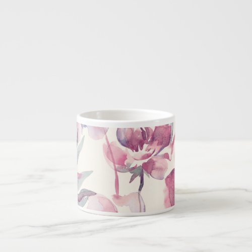 Peonies watercolor seamless floral background espresso cup