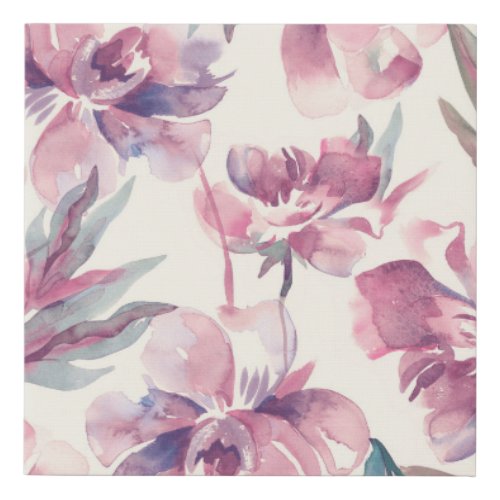 Peonies watercolor seamless floral background faux canvas print