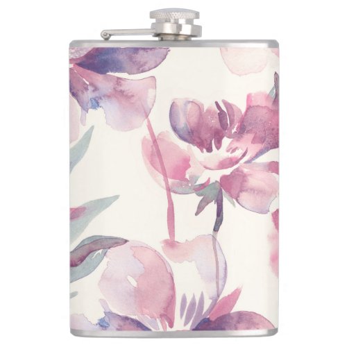Peonies watercolor seamless floral background flask