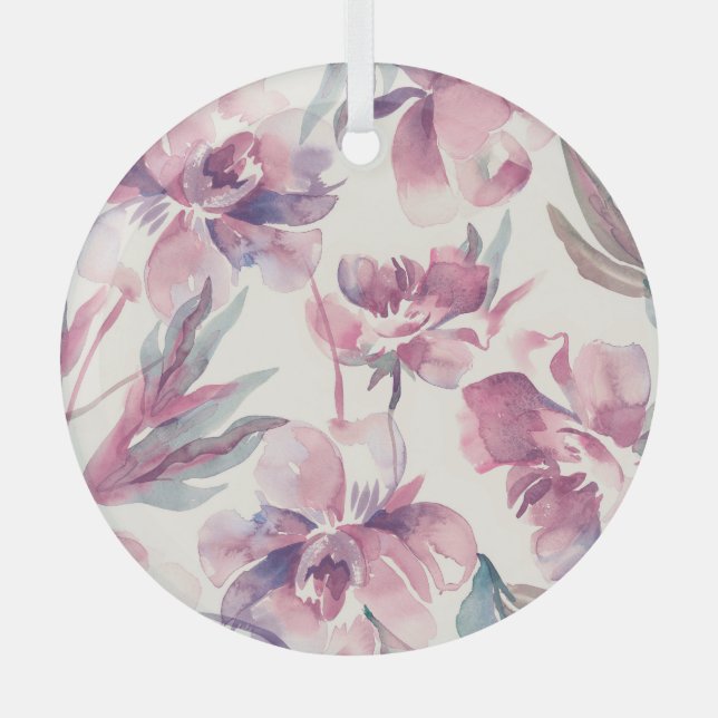 Peonies watercolor: seamless floral background. glass ornament (Front)
