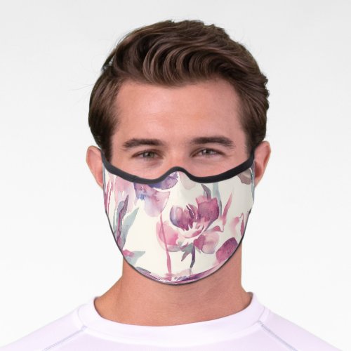 Peonies watercolor seamless floral background premium face mask