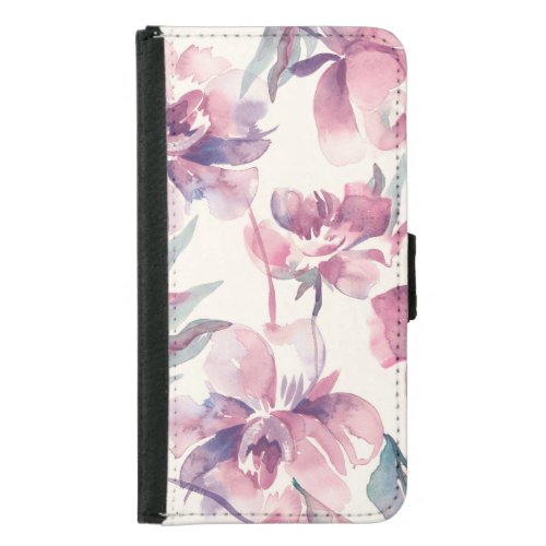 Peonies watercolor seamless floral background samsung galaxy s5 wallet case