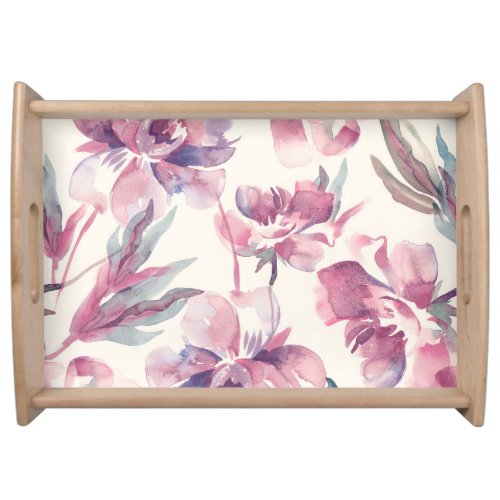 Peonies watercolor seamless floral background serving tray