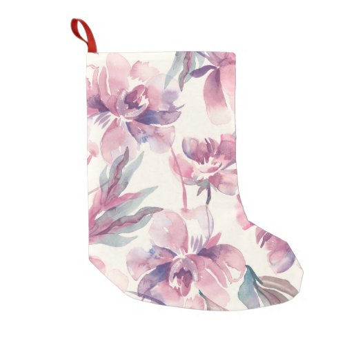 Peonies watercolor seamless floral background small christmas stocking