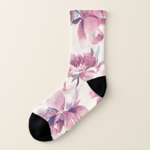 Peonies watercolor seamless floral background socks