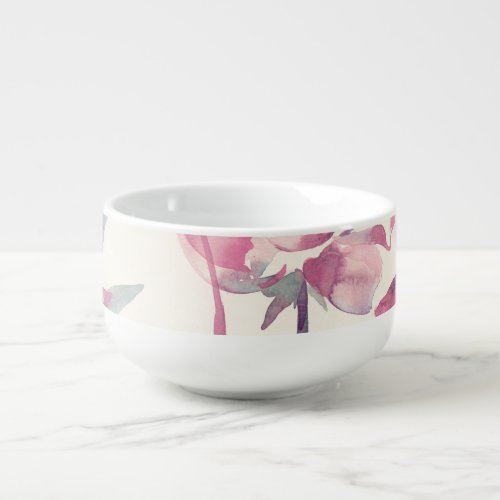 Peonies watercolor seamless floral background soup mug