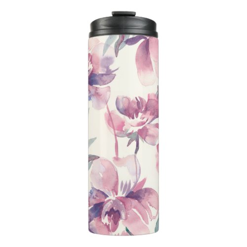 Peonies watercolor seamless floral background thermal tumbler