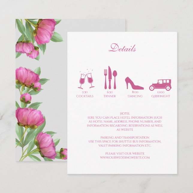 Peonies Wedding DETAILS Invitation (Front/Back)