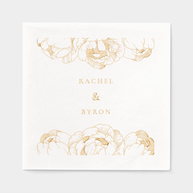 Peonies wedding Gold Foil Napkins (Front)