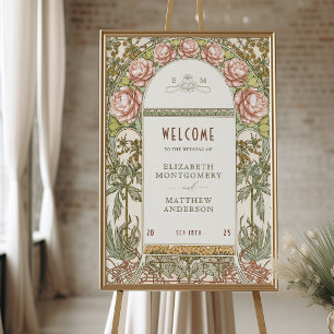 Peonies Welcome Sign Wedding Art Nouveau