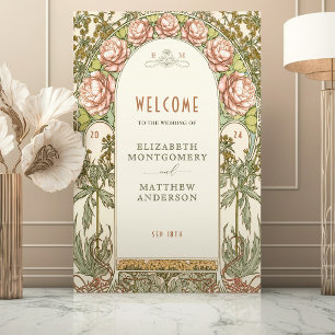 Peonies Welcome Sign Wedding Vintage Art Nouveau
