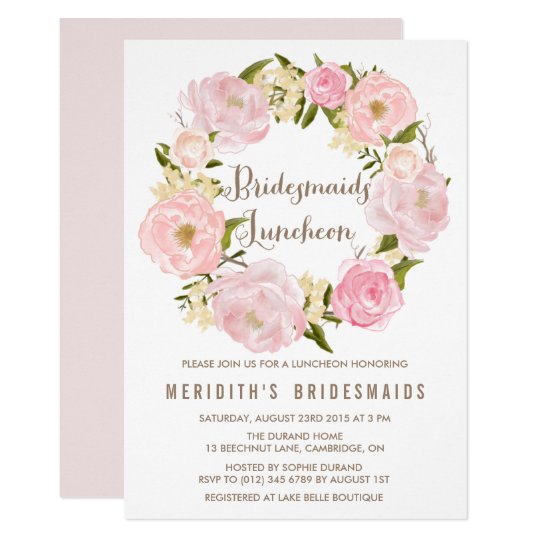 Peonies Wreath Bridesmaids Luncheon Invitation | Zazzle.com