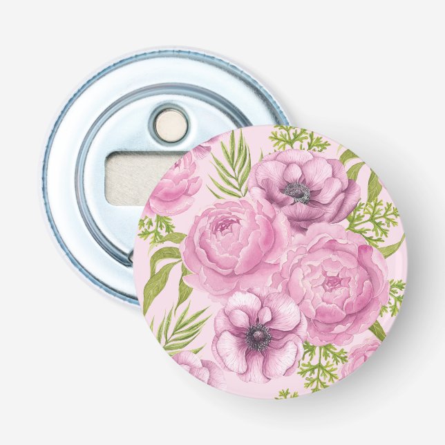 Peony and anemone flowers watercolor bottle opener (Front)
