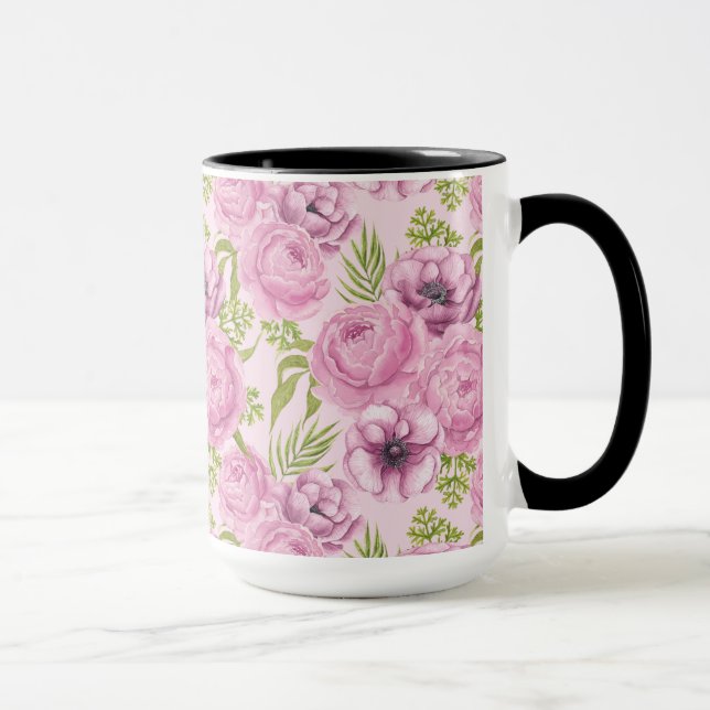 Peony and anemone flowers watercolor mug (Right)