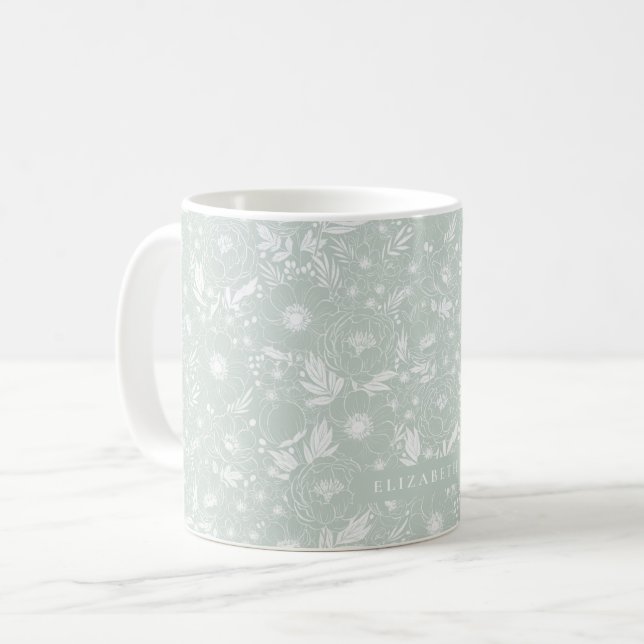 Peony And Anemone Illustrated Floral Coffee Mug (Front Left)