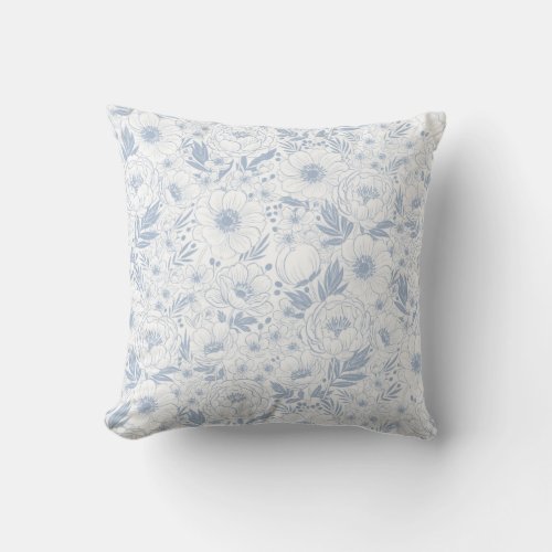 Peony And Anemone Illustrated Floral Throw Pillow