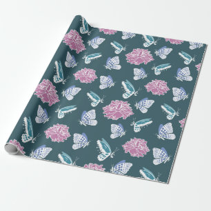 Peony and butterflies wrapping paper