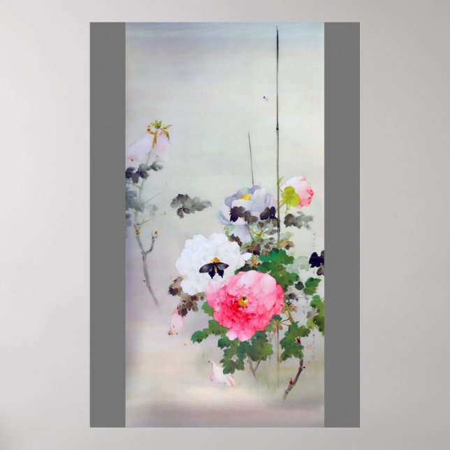 Peony and Butterfly, Watanabe Seitei Poster (Front)
