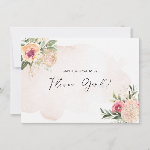 Peony and Gold Bloom Flower Girl Flat Card