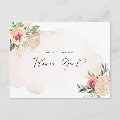 Peony and Gold Bloom Flower Girl Post Card