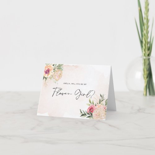 Peony and Gold Bloom Flower Girl Proposal Card