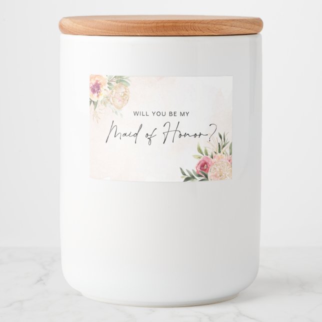 Peony and Gold Bloom Maid of Honor Candle Label (Front)