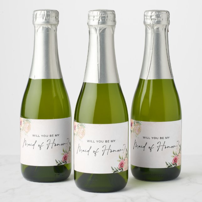Peony and Gold Bloom Maid of Honor Wine Label (Bottles)