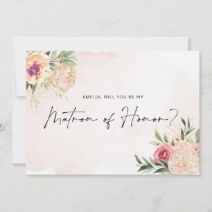 Peony and Gold Bloom Matron of Honor Flat Card