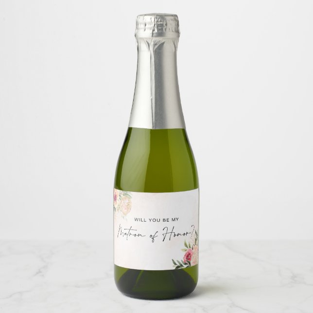 Peony and Gold Bloom Matron of Honor Wine Label (Front)