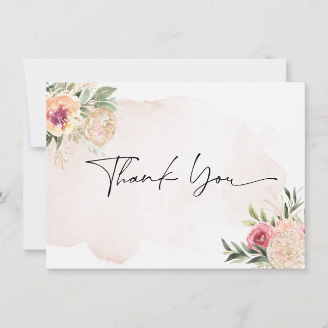 Peony and Gold Bloom Thank you Card (Front)