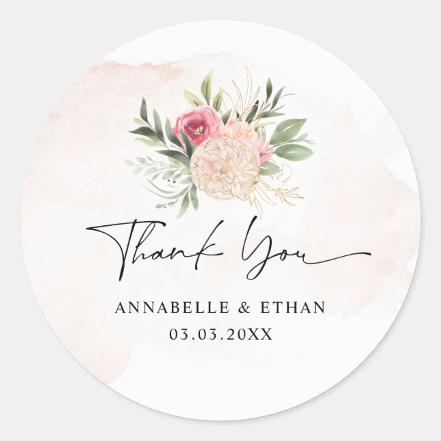 Peony and Gold Bloom Thank you Sticker (Front)