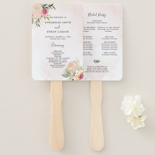 Peony and Gold Floral Ceremony Program Hand Fan