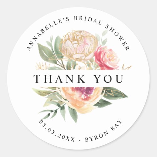 Peony and Gold Flowers Bridal Shower Sticker