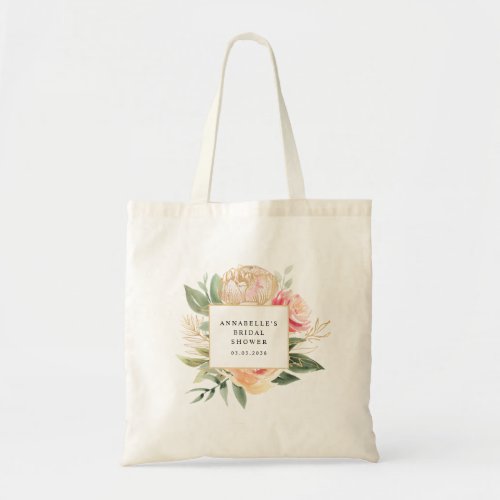 Peony and Gold Flowers Bridal Shower Tote