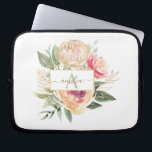 Peony and Gold Flowers Monogram Name iPad Pro Cove Laptop Sleeve<br><div class="desc">Designed to coordinate with our Peony and Gold collection, this customizable matching monogram laptop bag features luscious pink and gold peony flowers with green foliage with classic lettering. For more advanced customisation of this design, please click the "CUSTOMIZE" button above. Please note, gold foil is a printed effect and not...</div>
