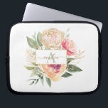 Peony and Gold Flowers Monogram Name iPad Pro Cove Laptop Sleeve<br><div class="desc">Designed to coordinate with our Peony and Gold collection, this customizable matching monogram laptop bag features luscious pink and gold peony flowers with green foliage with classic lettering. For more advanced customisation of this design, please click the "CUSTOMIZE" button above. Please note, gold foil is a printed effect and not...</div>