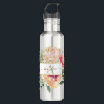 Peony and Gold Flowers Monogram Name Stainless Steel Water Bottle<br><div class="desc">Designed to coordinate with our Peony and Gold collection, this customizable matching monogram water bottle features luscious pink and gold peony flowers with green foliage with classic lettering. For more advanced customization of this design, please click the "CUSTOMIZE" button above. Please note, gold foil is a printed effect and not...</div>