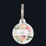 Peony and Gold Foil Bloom Monogram Name Pet ID Tag<br><div class="desc">Designed to coordinate with our Peony Bloom Monogram collection, this customizable ID Tag features luscious pink and gold peony flowers with green foliage. For more advanced customization of this design, e.g. changing layout, font or text size please click the "CUSTOMIZE" button above. Please note, gold foil is a printed effect...</div>
