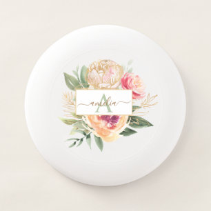 Peony and Gold Foil Bloom Monogram Name Wham-O Frisbee