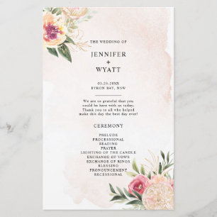 Peony and Gold Foil Bloom Wedding Ceremony Program
