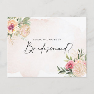 Peony and Gold Foil Blooms Bridesmaid Post Card