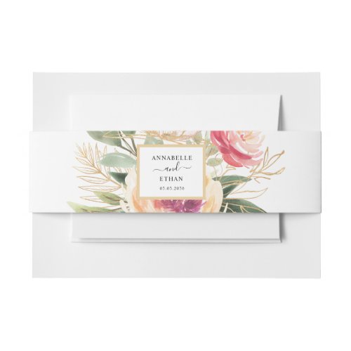 Peony and Gold Foil Blooms Invitation Belly Band