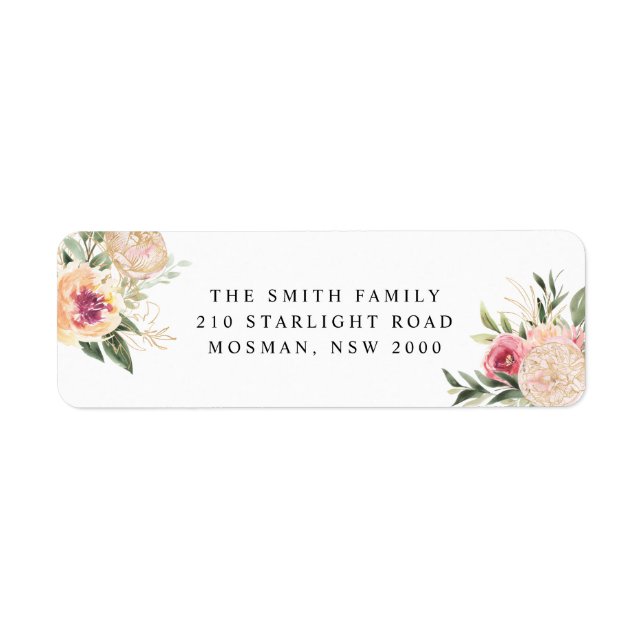 Peony and Gold Foil Blooms Label (Front)